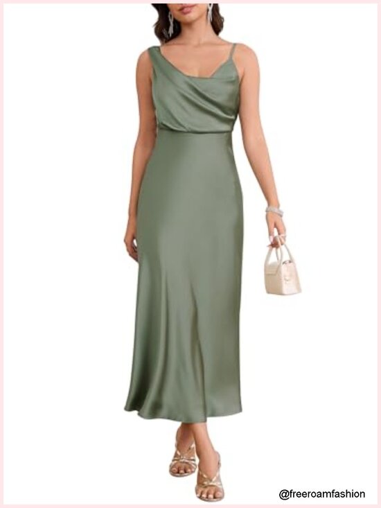 Dresses & Skirts - Satin Cowl Neck Spaghetti Strap Maxi Dress Bodycon Wedding Guest Cocktail Party